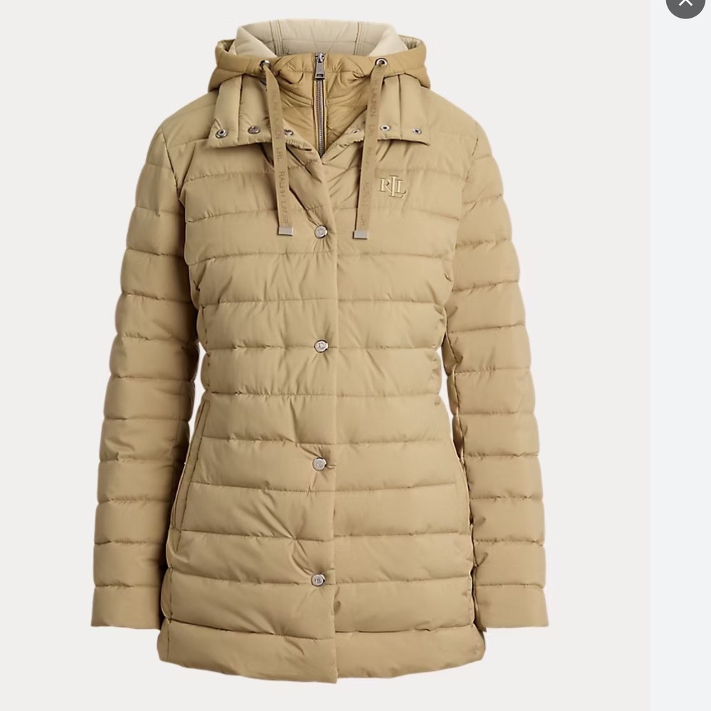 Lauren Ralph Lauren Tan Quilted Hooded Vestee Puffer‎ Jacket Sz Small